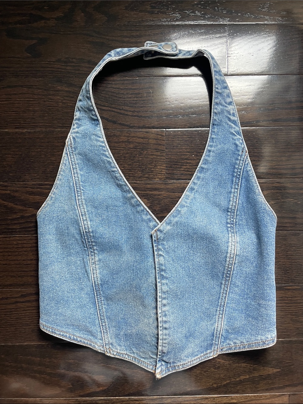 Denim Halter Crop Top - Light Blue